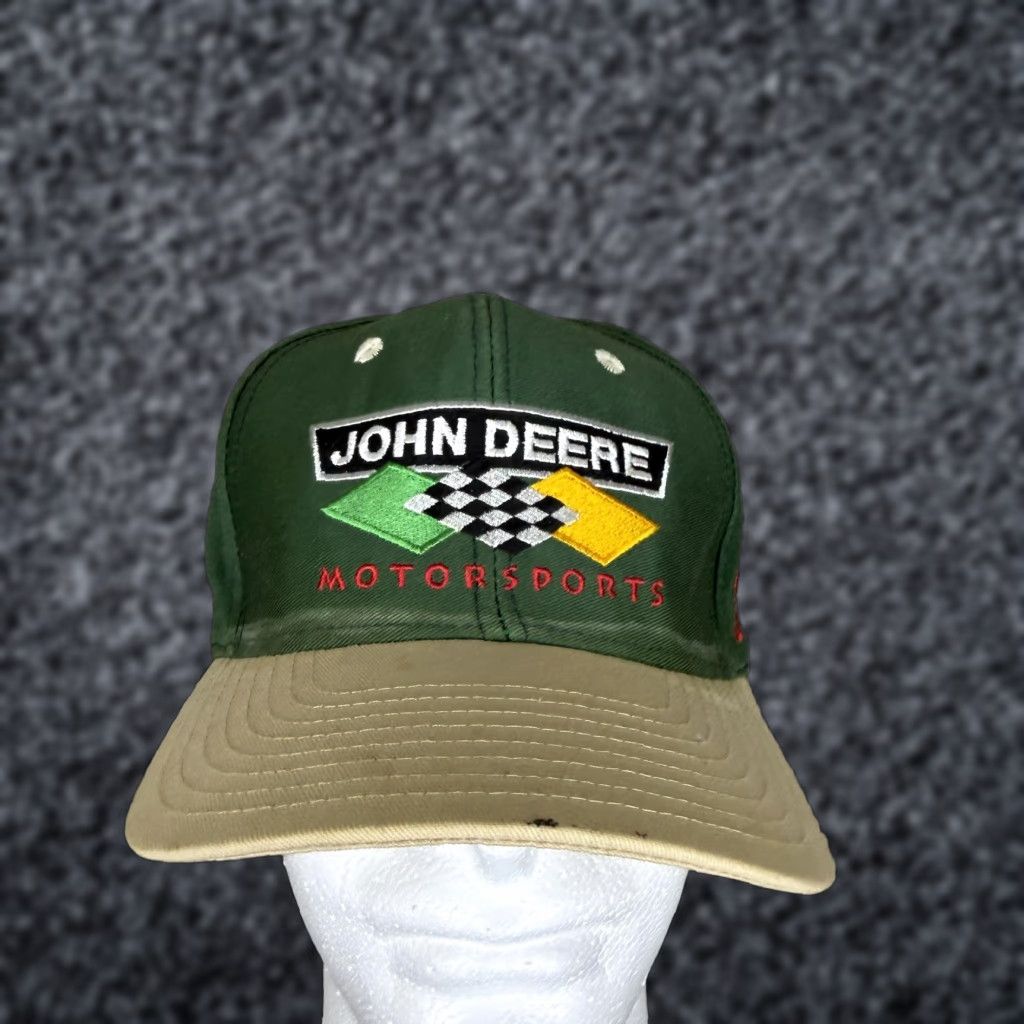 John Deere VINTAGE John Deere Motorsports Hat Cap Snap Back Mens One Size Green Racing 90s Size ONE SIZE - 1 Thumbnail