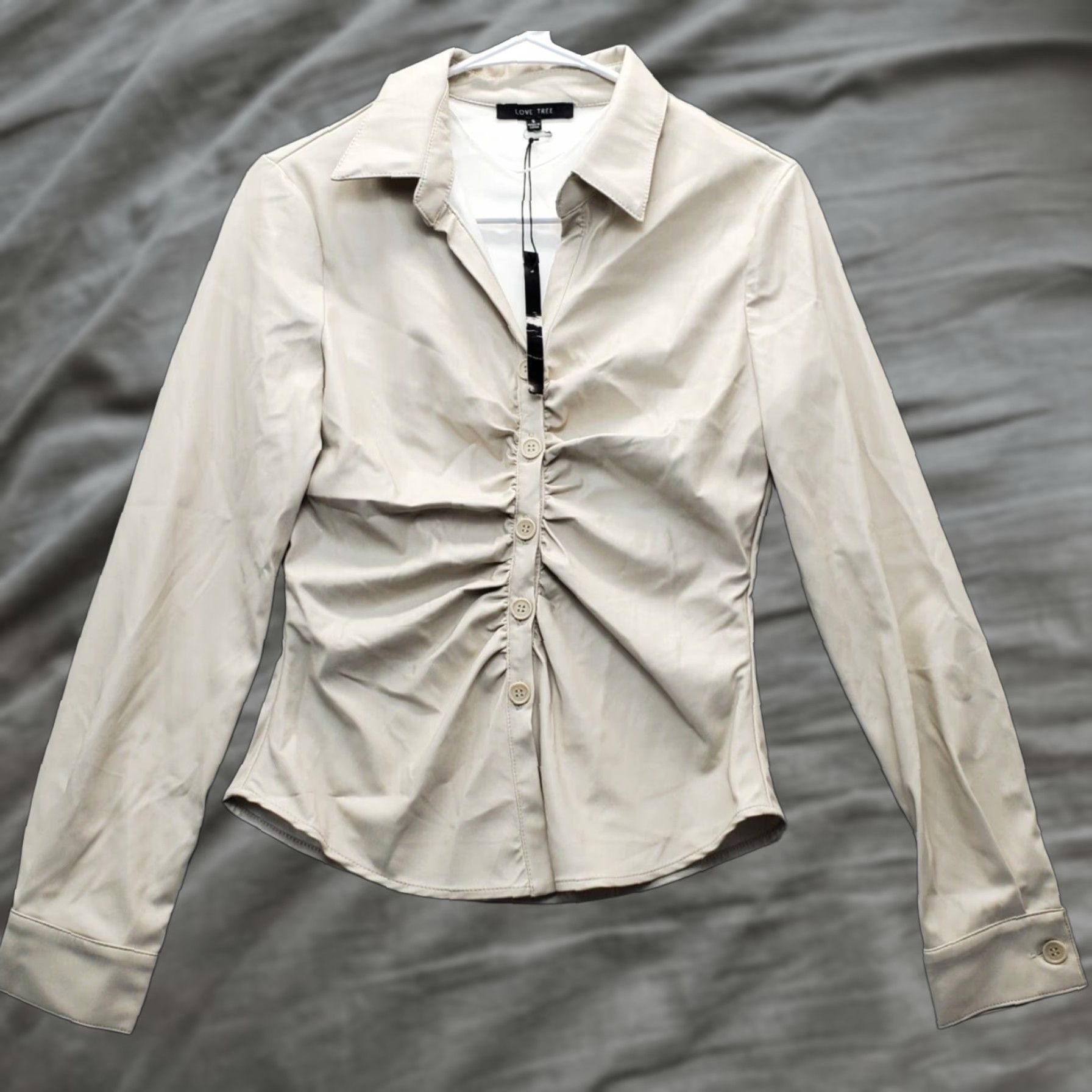 Vintage Love Tree Shirt Womens Small Tan Slim Fit Button Up Size S / US 4 / IT 40 - 1 Thumbnail