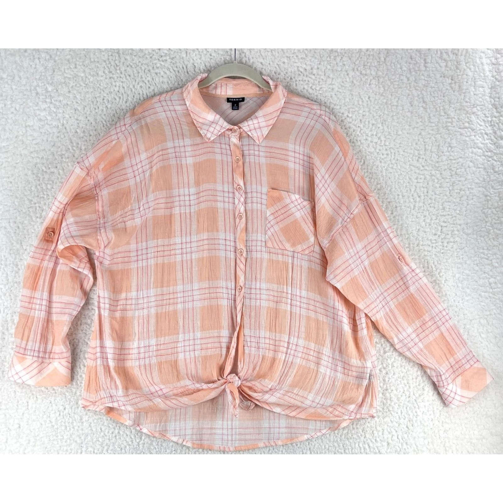 Torrid Torrid Plaid Pink Lindsay Drop Shoulder Button-Down Shirt Womens Plus Size 2X Size XXL / US 16-18 / IT 52-54 - 2 Thumbnail