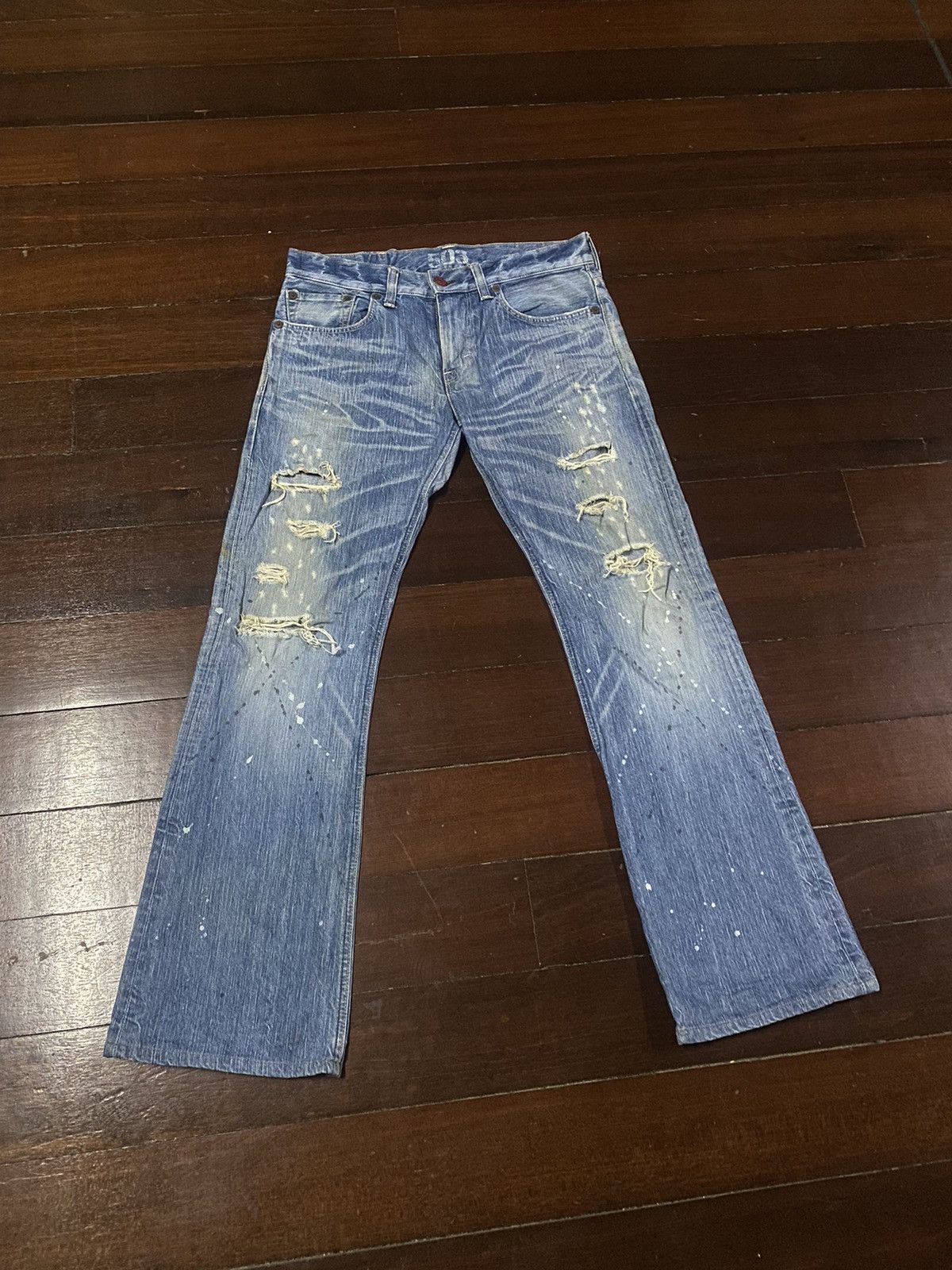 Designer × Edwin FIRE 🔥 EDWIN BLUE TRIP 503 WIDE LEG BOOT CUT DISTRESSED Size US 35 - 1 Thumbnail