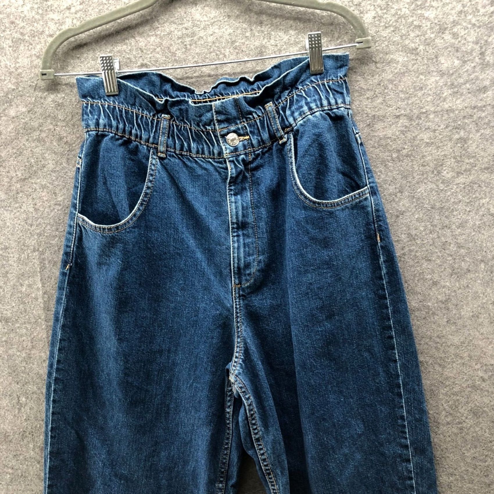 Zara Zara Paperbag Waist Baggy Jeans Womens S Blue Relaxed Barrel Blue High Rise Jeans Size 28" / US 6 / IT 42 - 3 Thumbnail