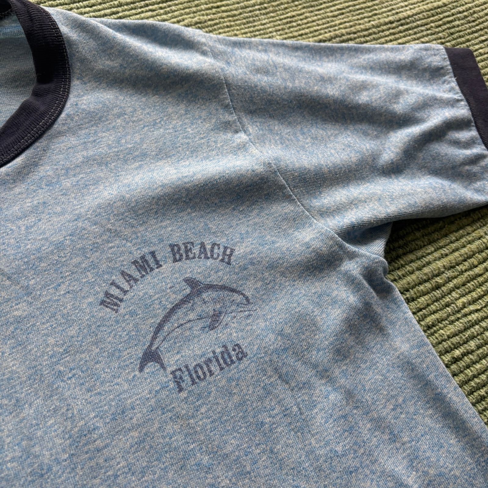 Vintage 1970s 80s Miami Beach Blue Ringer Tee Shirt Single Stitch M Size US M / EU 48-50 / 2 - 4 Thumbnail