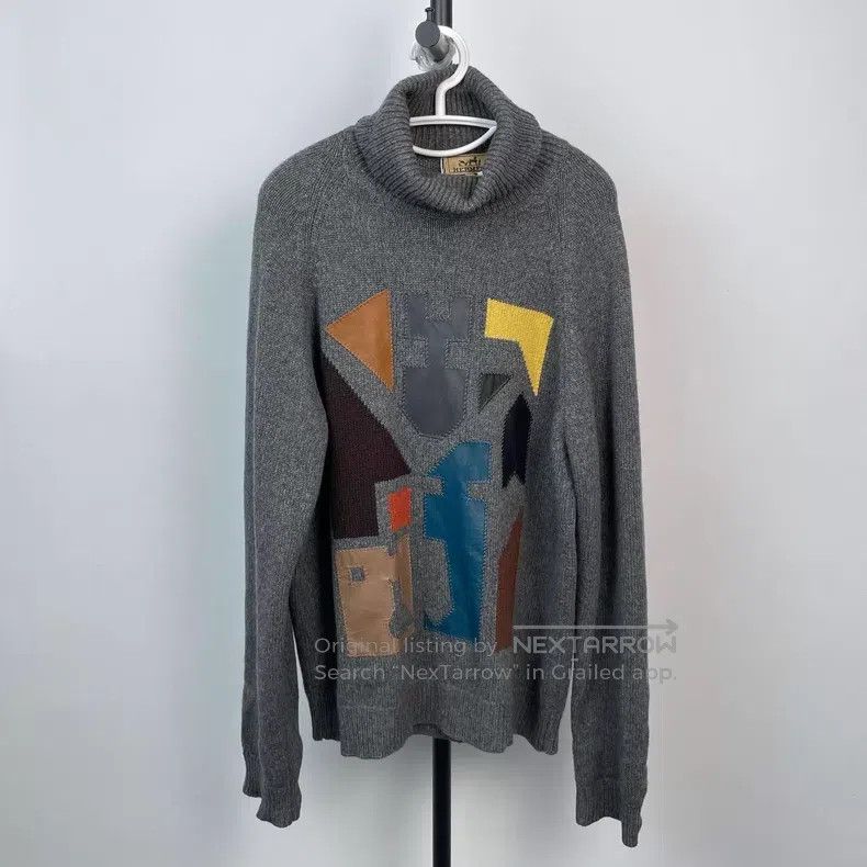 Hermes Hermes Tip-Off Pure Cashmere Knit Top with Leather, Gray Size XL / US 12-14 / IT 48-50 - 1 Thumbnail