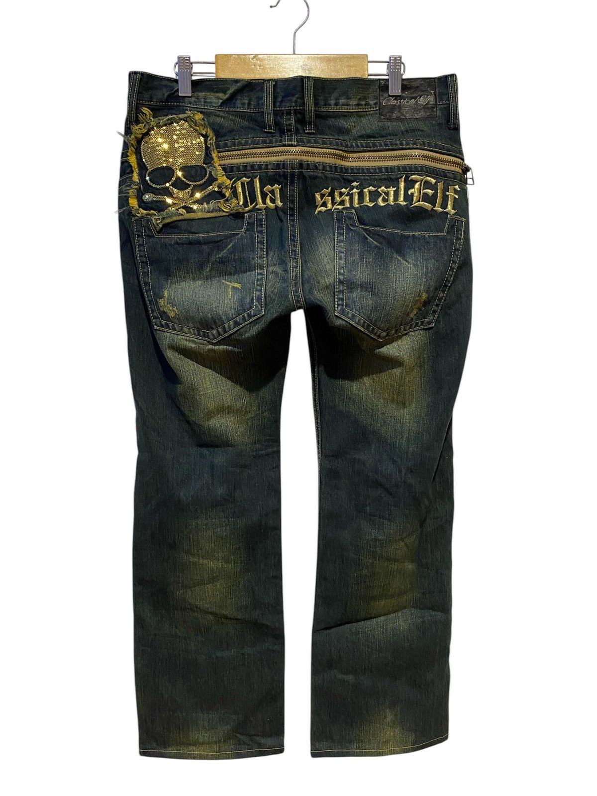 If Six Was Nine × Japanese Brand 🔥 CLASSICAL Elf Punk Skull Crossbones Denim Japan Style Size US 34 / EU 50 - 1 Thumbnail