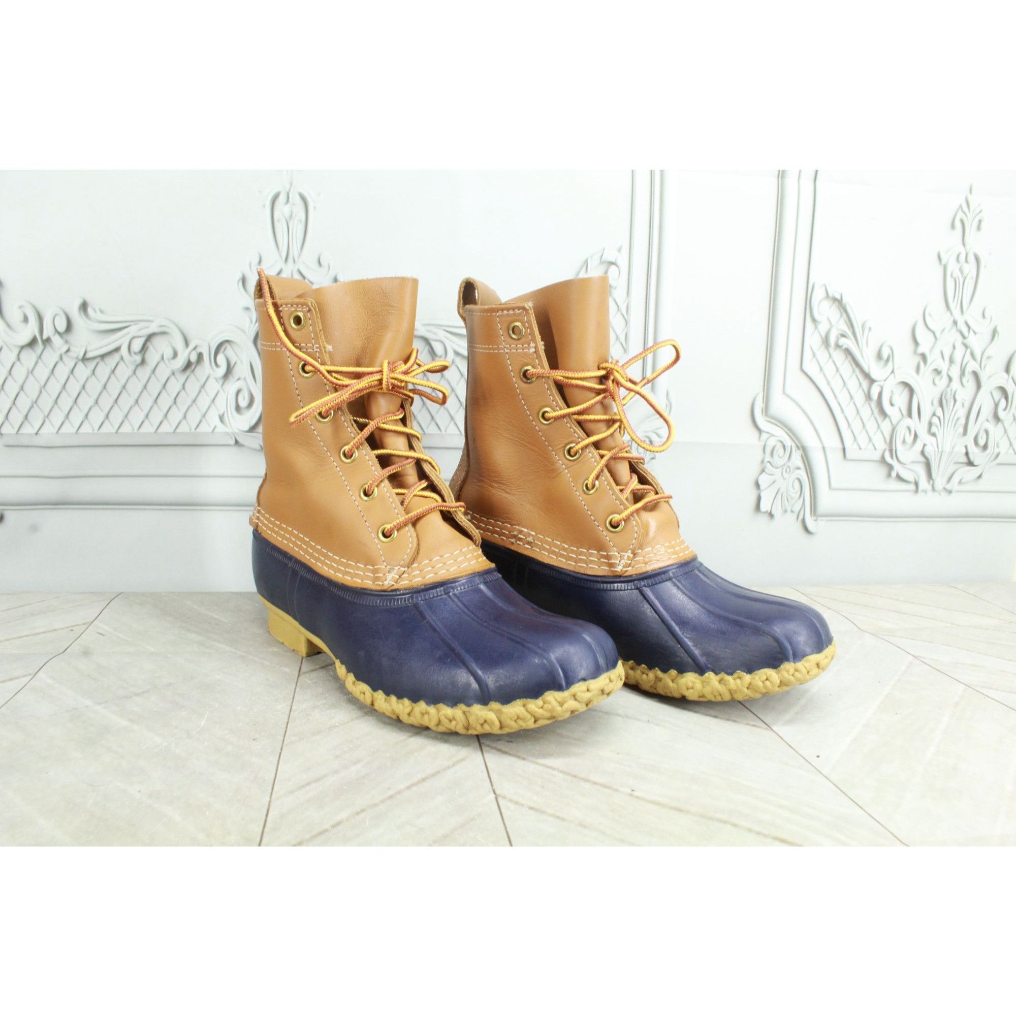 L.L. Bean LL Bean Navy Brown Leather Lace Up Waterproof Duck Boots Size US 6 / IT 36 - 3 Thumbnail