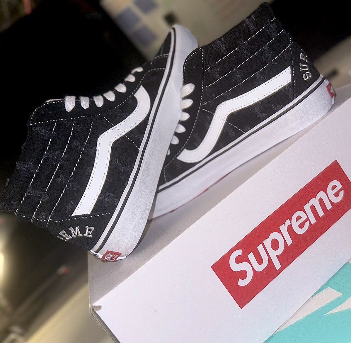 Supreme × Vans VANS X SUPREME “Sk8-Hi Reissue” Black Denim Shoes *Deadstock Size US 9 / EU 42 - 1 Thumbnail