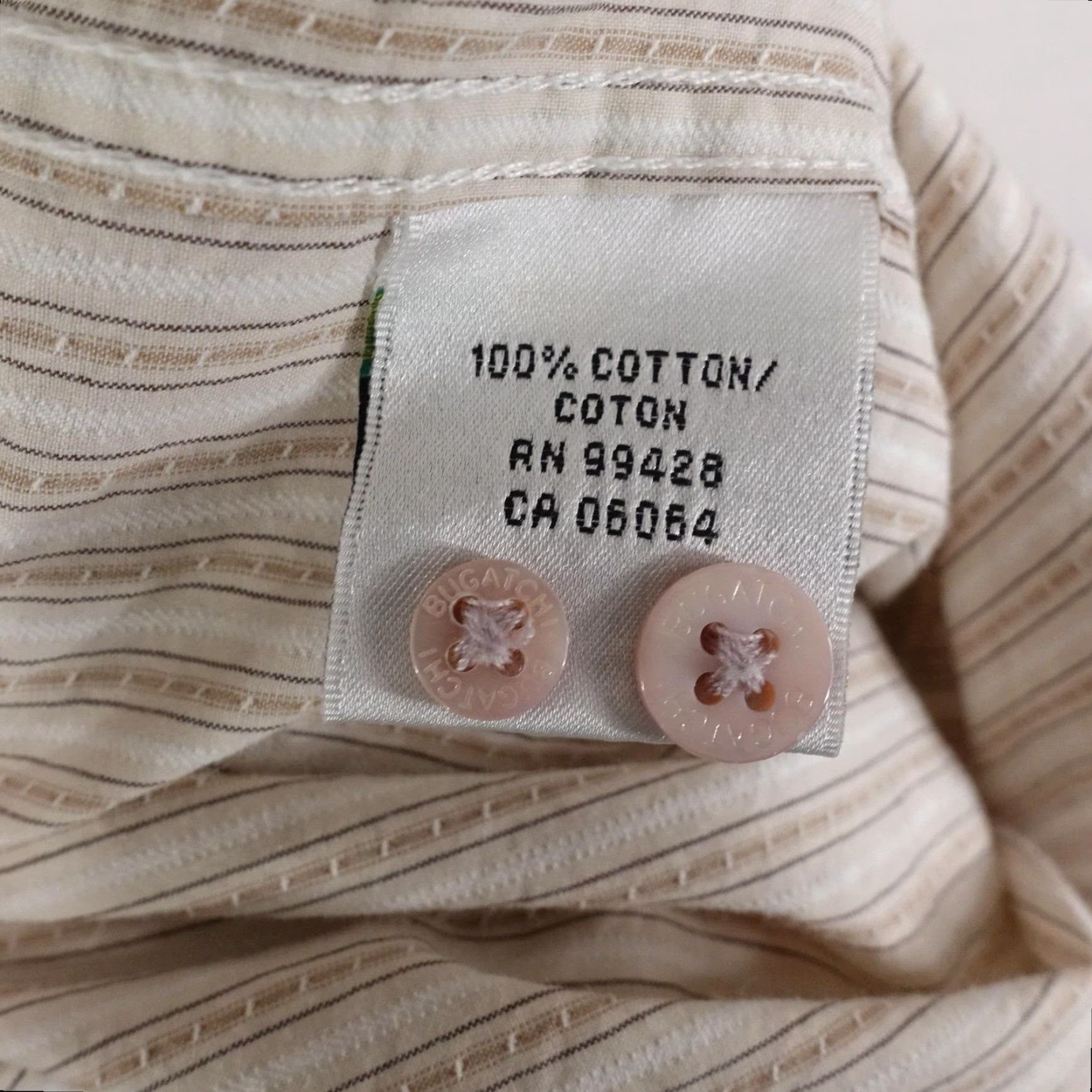 BUGATCHI Bugatchi Uomo Button-Up Shirt Mens L Beige Striped Cotton Long Sleeve Casual Size US L / EU 52-54 / 3 - 7 Thumbnail