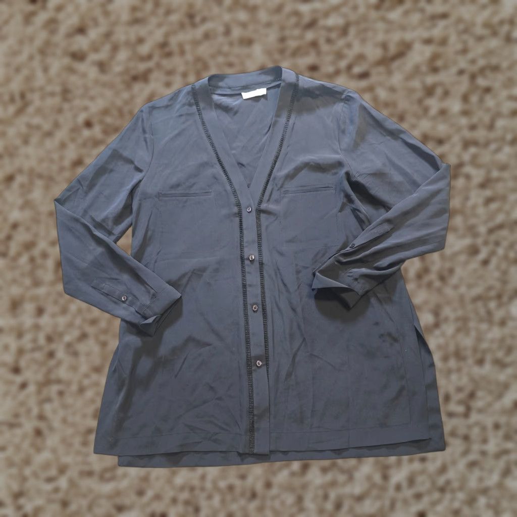 Vince Vince Blouse Womens Size 6 Blue Silk V Neck Long Sleeve Casual Capsule Shirt Size M / US 6-8 / IT 42-44 - 1 Thumbnail