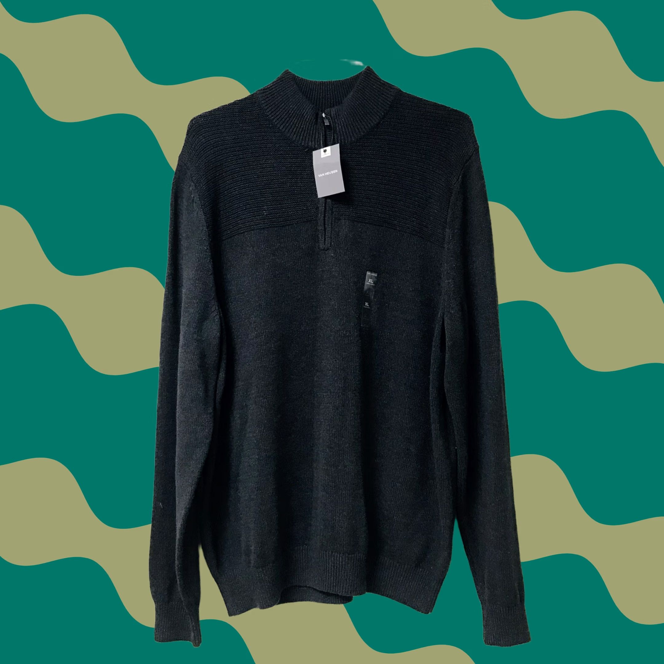 Van Heusen Van Heusen Men Black Heather Cable Knit 1/4 Zip Classic Fit Sweater XL Size US XL / EU 56 / 4 - 1 Thumbnail