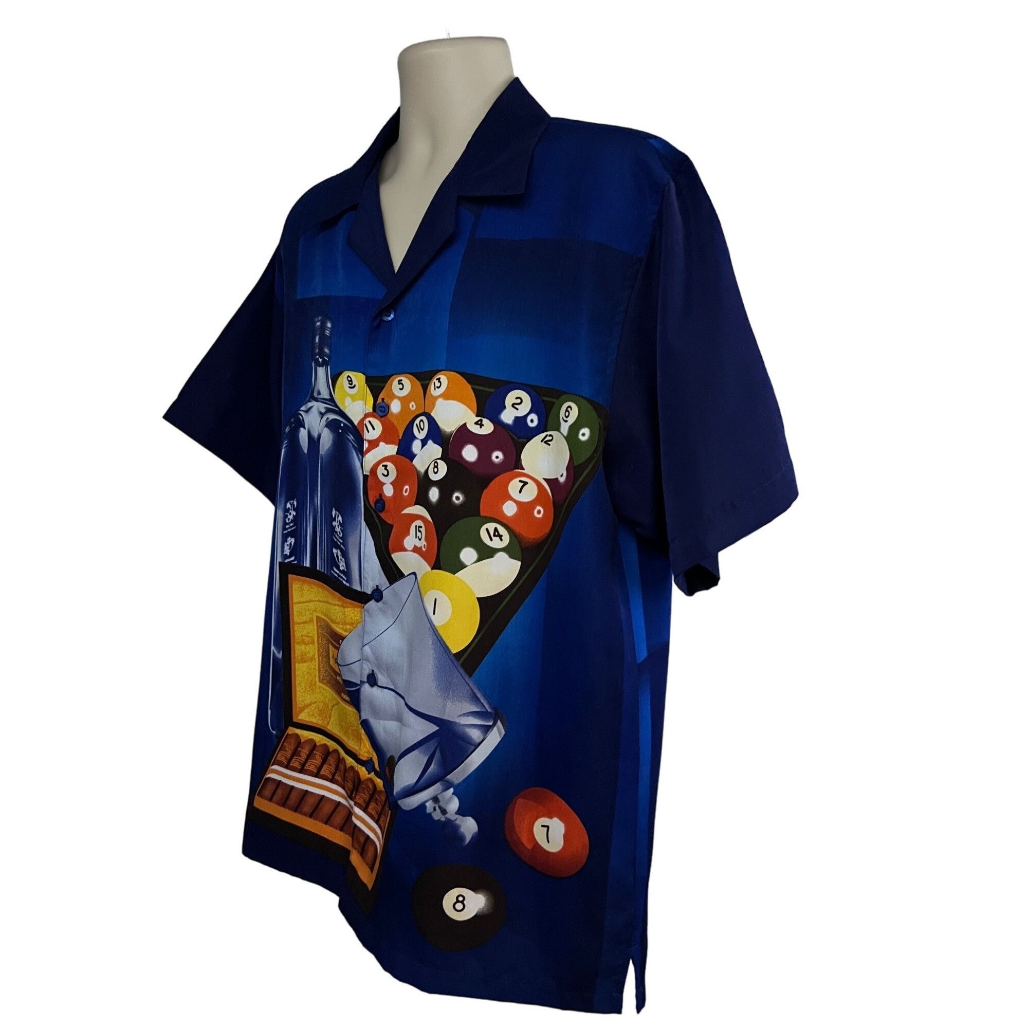Vintage Blue Graphic Billiards Pool Cocktails Cigars Button Shirt Size US M / EU 48-50 / 2 - 2 Thumbnail