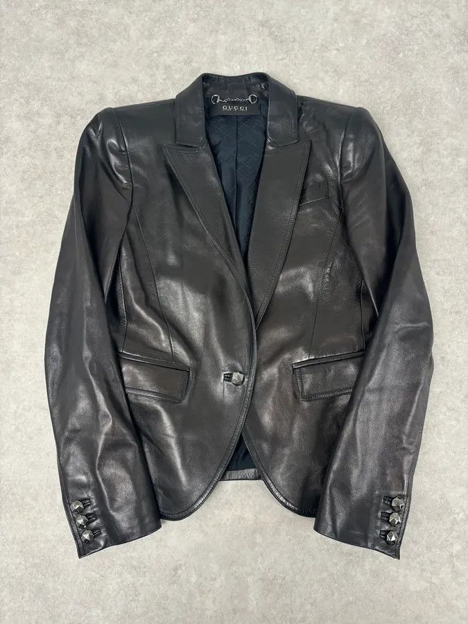 Gucci FW2001 Gucci Black Leather Minimal Blazer Jacket by Tom Ford Size S / US 4 / IT 40 - 1 Thumbnail