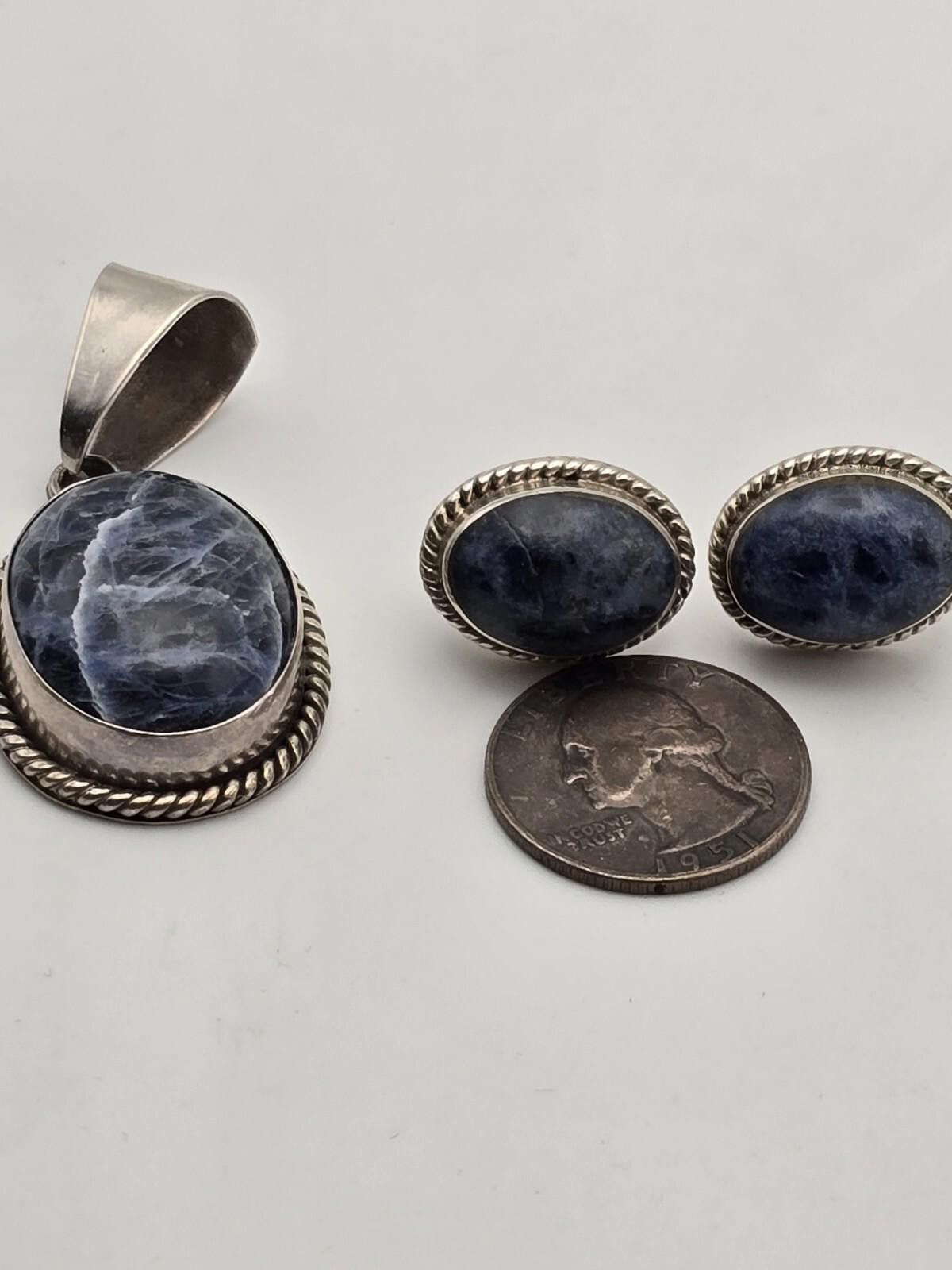 Other Vtg Taxco Mexico Sterling Silver Sodalite Earrings Pendant Size ONE SIZE - 2 Thumbnail