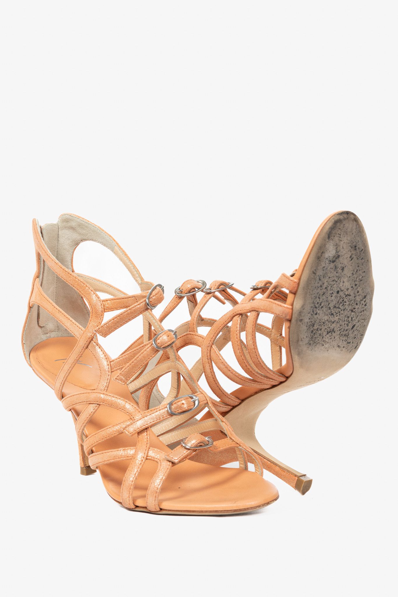 Giuseppe Zanotti Giuseppe Zanotti Metallic Coral Suede Strappy Sandals Size US 5.5 / IT 35.5 - 4 Thumbnail