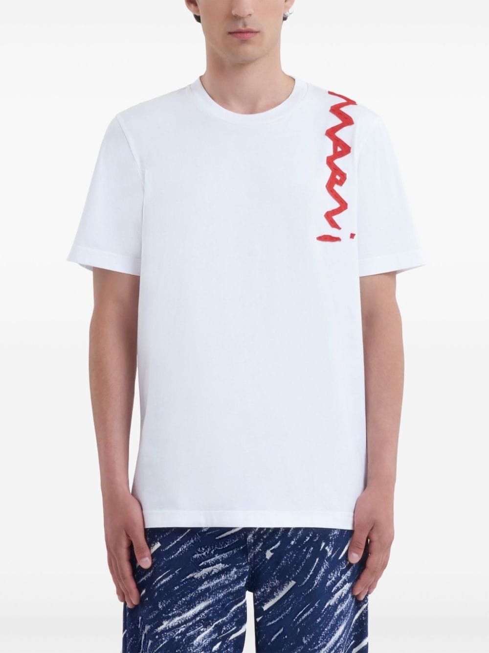 Marni o1w1db11025 Lettering-Deteiling T-Shirt in White Size US M / EU 48-50 / 2 - 2 Thumbnail