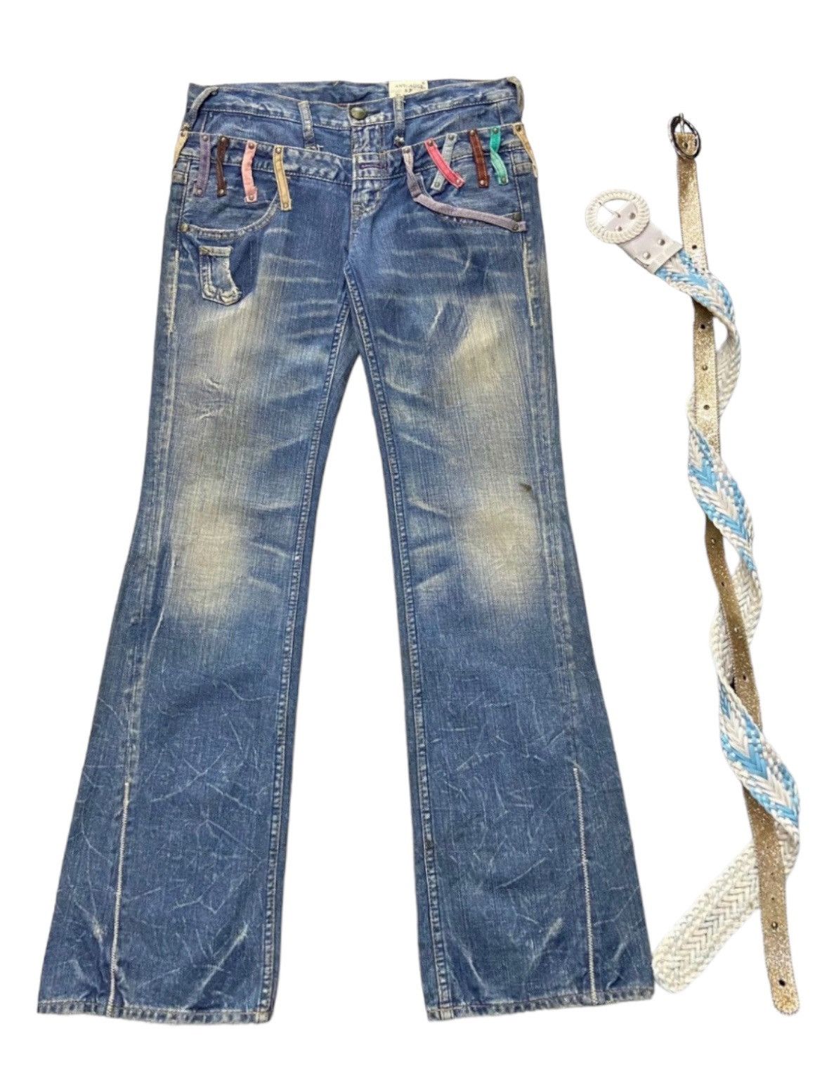 Japanese Brand × PPFM × Vintage Y2k Antgauge Japan Double Waist Flared Jeans Double Belt Size US 31 - 3 Thumbnail