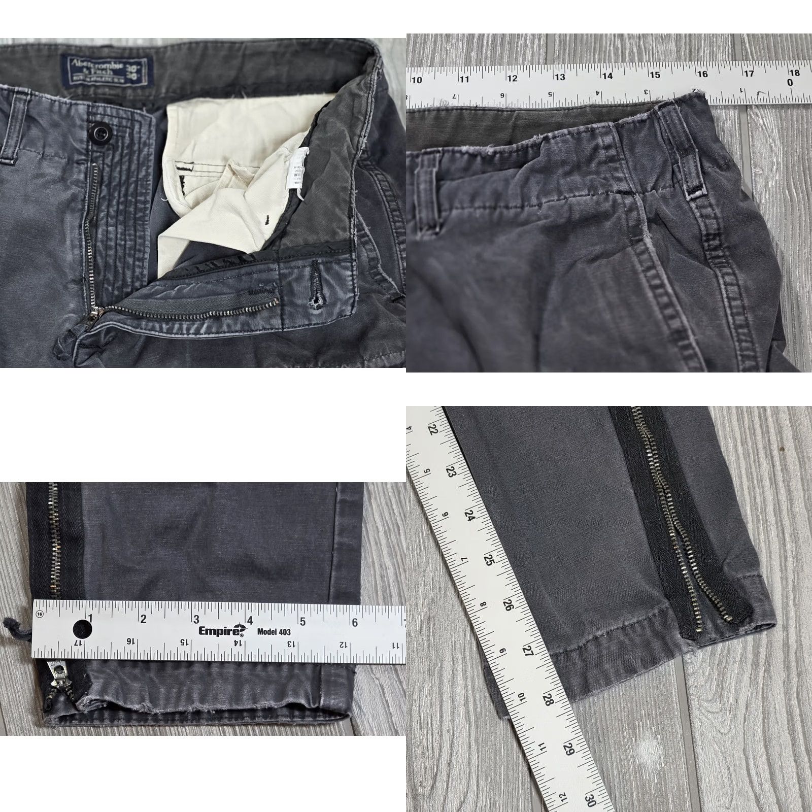 Abercrombie & Fitch Abercrombie & Fitch Slim Skinny Cargo Pants Men 32x28 Distress Fade Gray Canvas Cargo Pocket Zipper Button Embroidered Logo Size US 32 / EU 48 - 9 Thumbnail