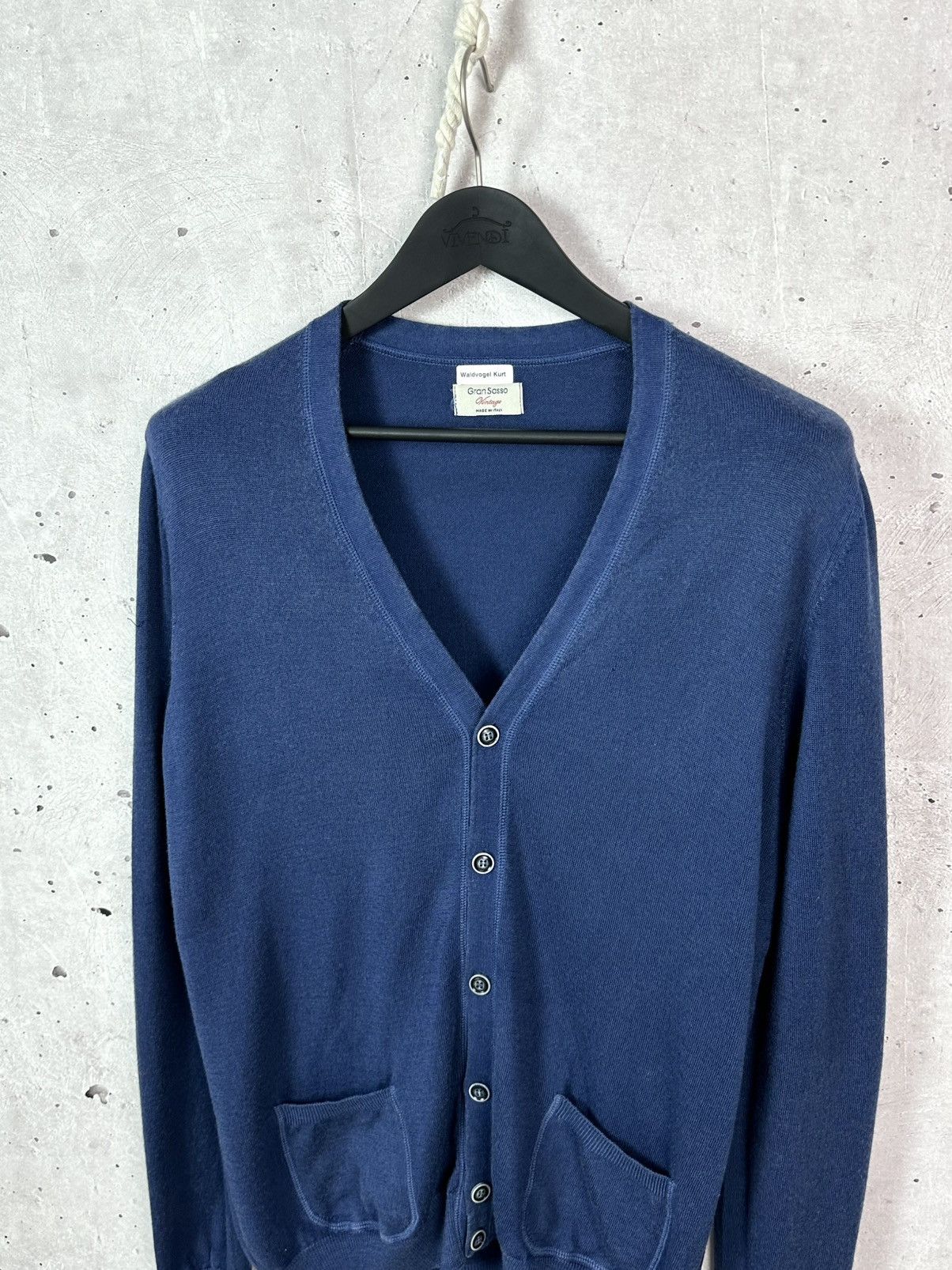 Gran Sasso × Vintage Gran Sasso Vintage Made in Italy Knit Wool Navy Cardigan Size US M / EU 48-50 / 2 - 2 Thumbnail