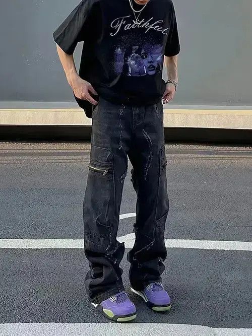 Jean damaged faded distressed ripped cargo pants Size US 32 / EU 48 - 2 Thumbnail