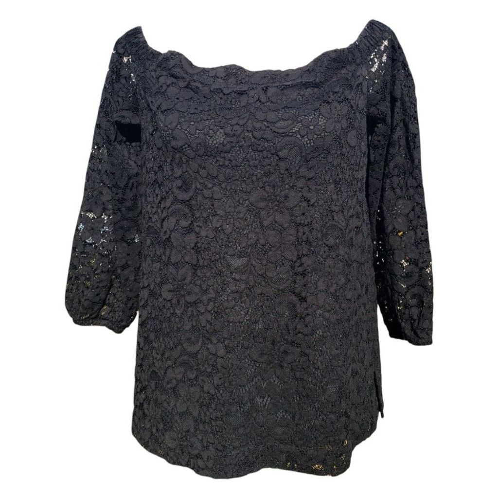 Ann Taylor Ann Taylor Womens 3/4 Length Sleeve Black Lace Blouse Medium Size M / US 6-8 / IT 42-44 - 1 Thumbnail