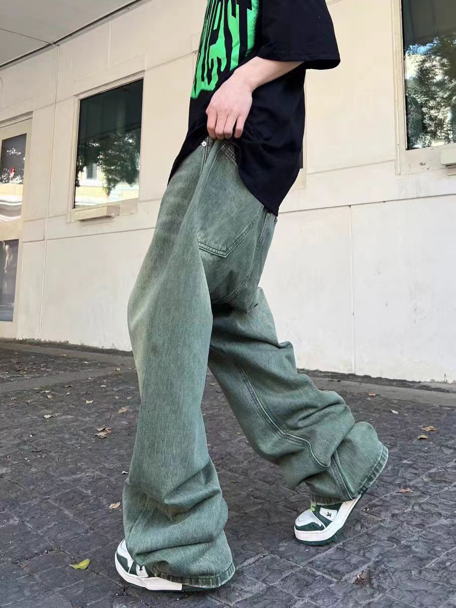 Japanese Brand Washed vintage green baggy jeans Size US 32 / EU 48 - 3 Thumbnail