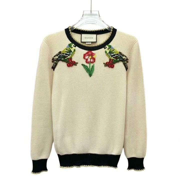 Gucci Gucci Beige Floral Bird Embroidery Knit Sweater Size S / US 4 / IT 40 - 1 Thumbnail