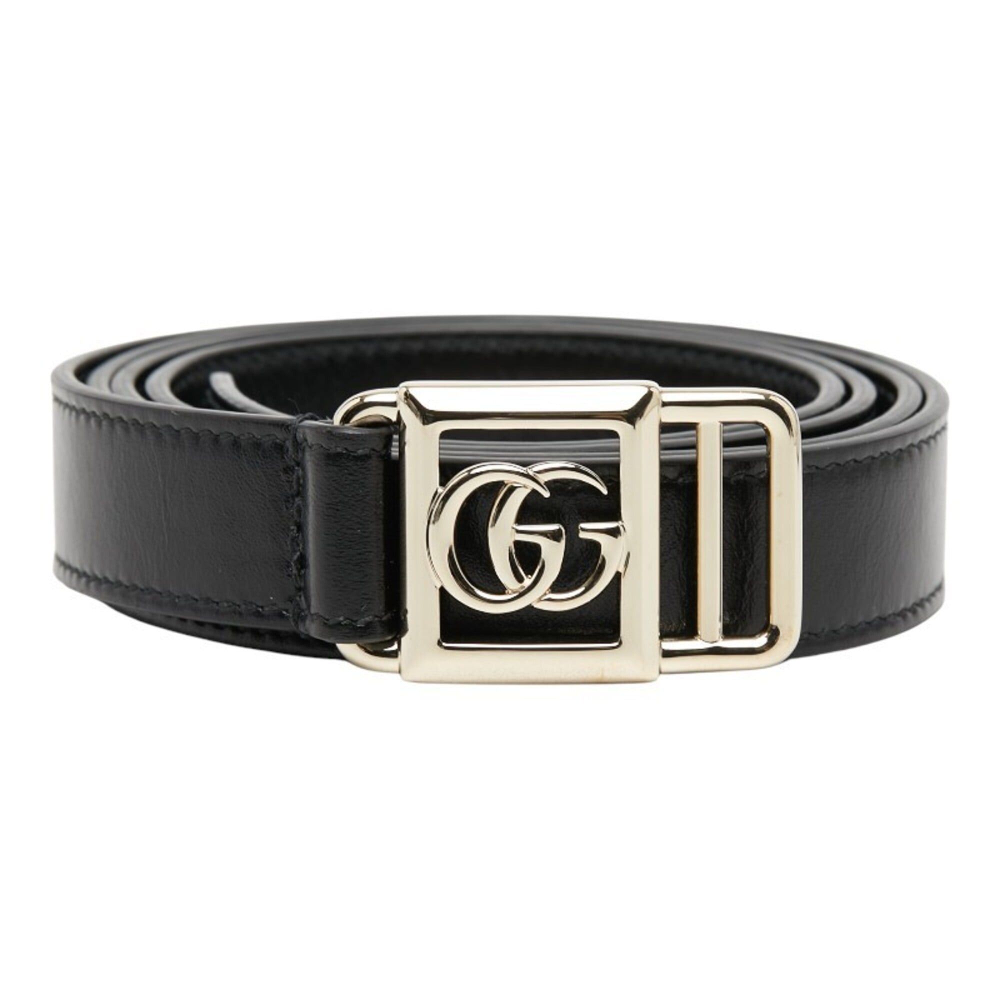 Gucci Gucci Double G Buckle Slim Belt 790232 Black Gold Leather Plated Women's GUCCI Size ONE SIZE - 1 Thumbnail