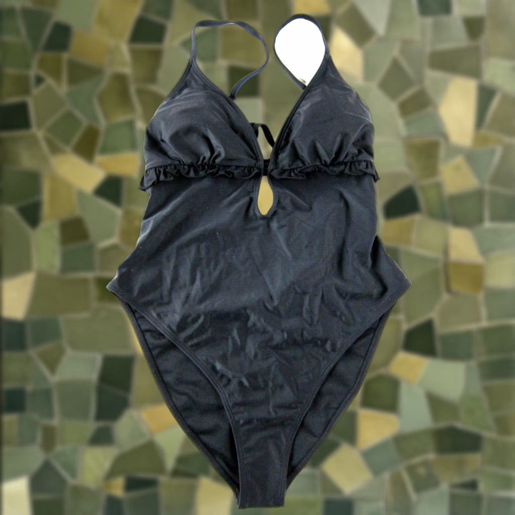 River Island NWT River Island Black Resort Ruffle Open Back One Piece Swimsuit Woman 10 Size ONE SIZE - 1 Thumbnail