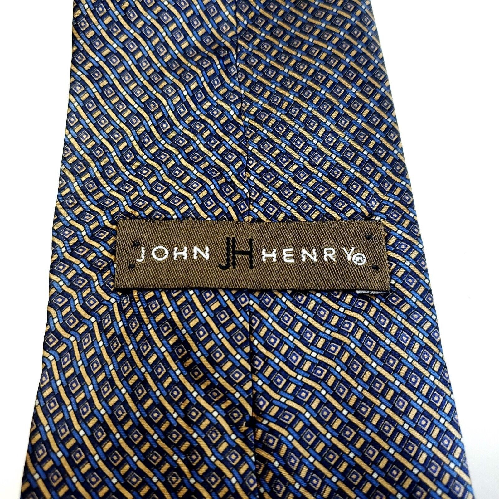John Henry John Henry Blue Yellow Geometric Print Wide Silk Tie Size ONE SIZE - 3 Thumbnail