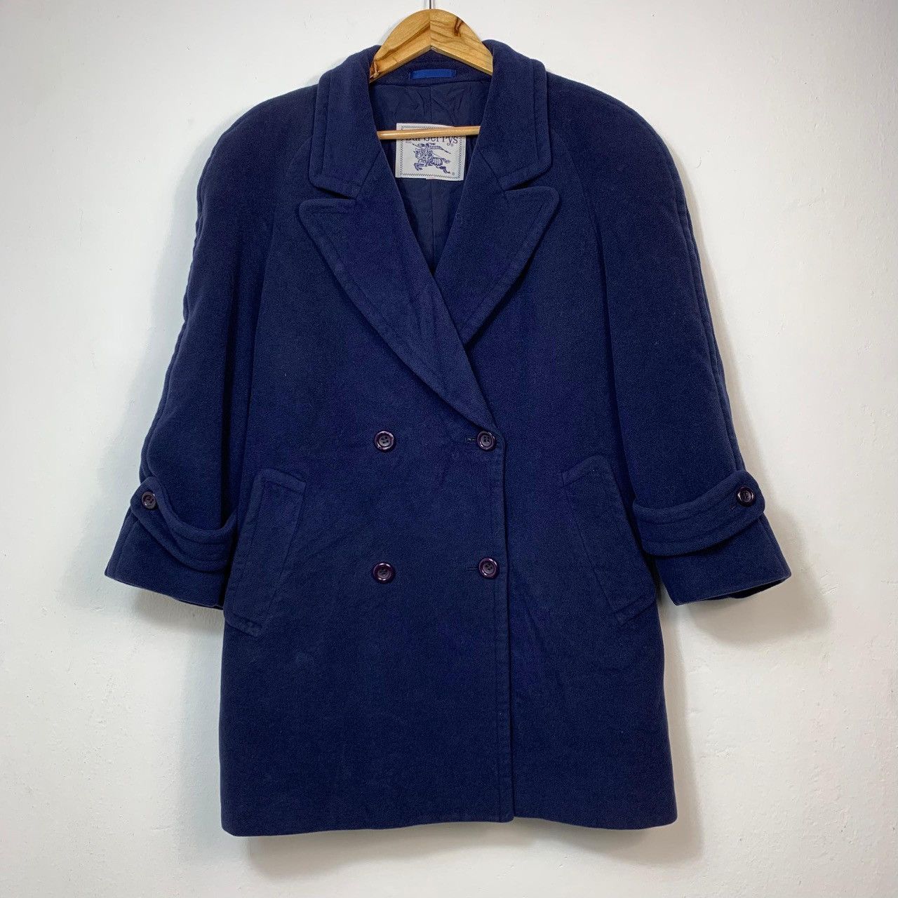 Burberry Vintage Burberrys Navy Blue Wool Double Breasted Coat Size US L / EU 52-54 / 3 - 1 Thumbnail
