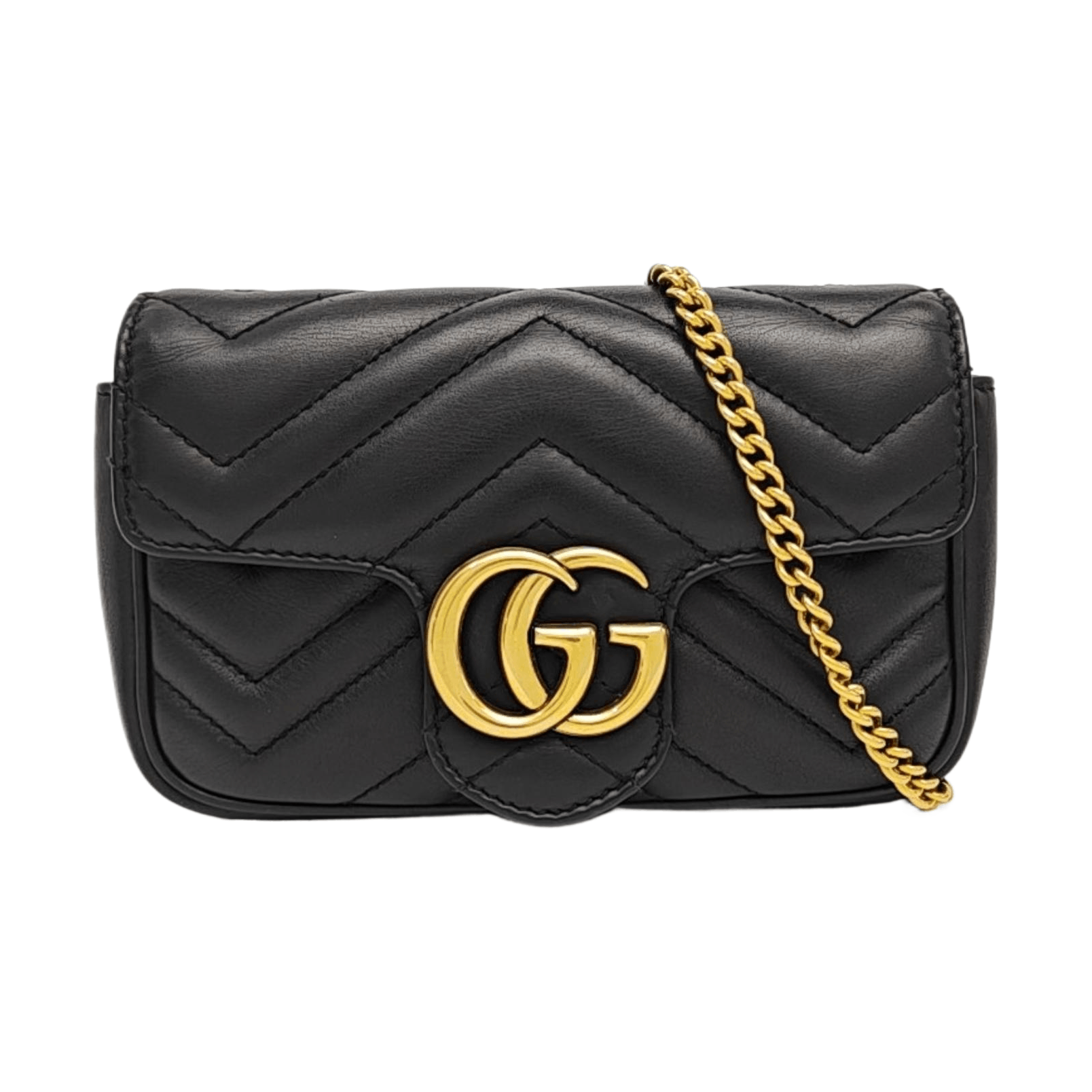 Gucci Gucci GG Marmont Black Leather Quilted Chain Shoulder Bag Size ONE SIZE - 1 Thumbnail