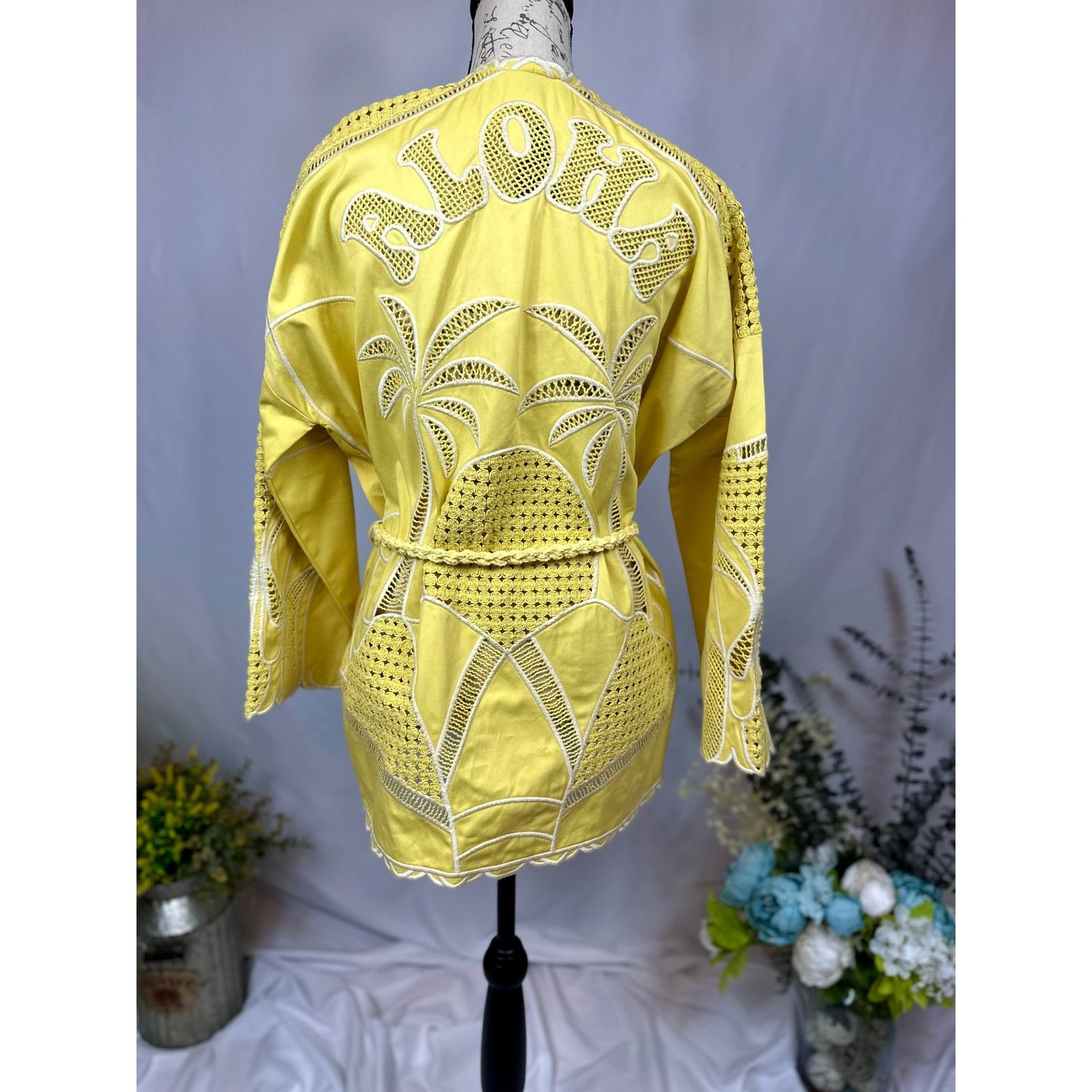 Maje Maje Crochet-Panel Cotton Jacket Belt Yellow size 40 (L) Size L / US 10 / IT 46 - 18 Thumbnail