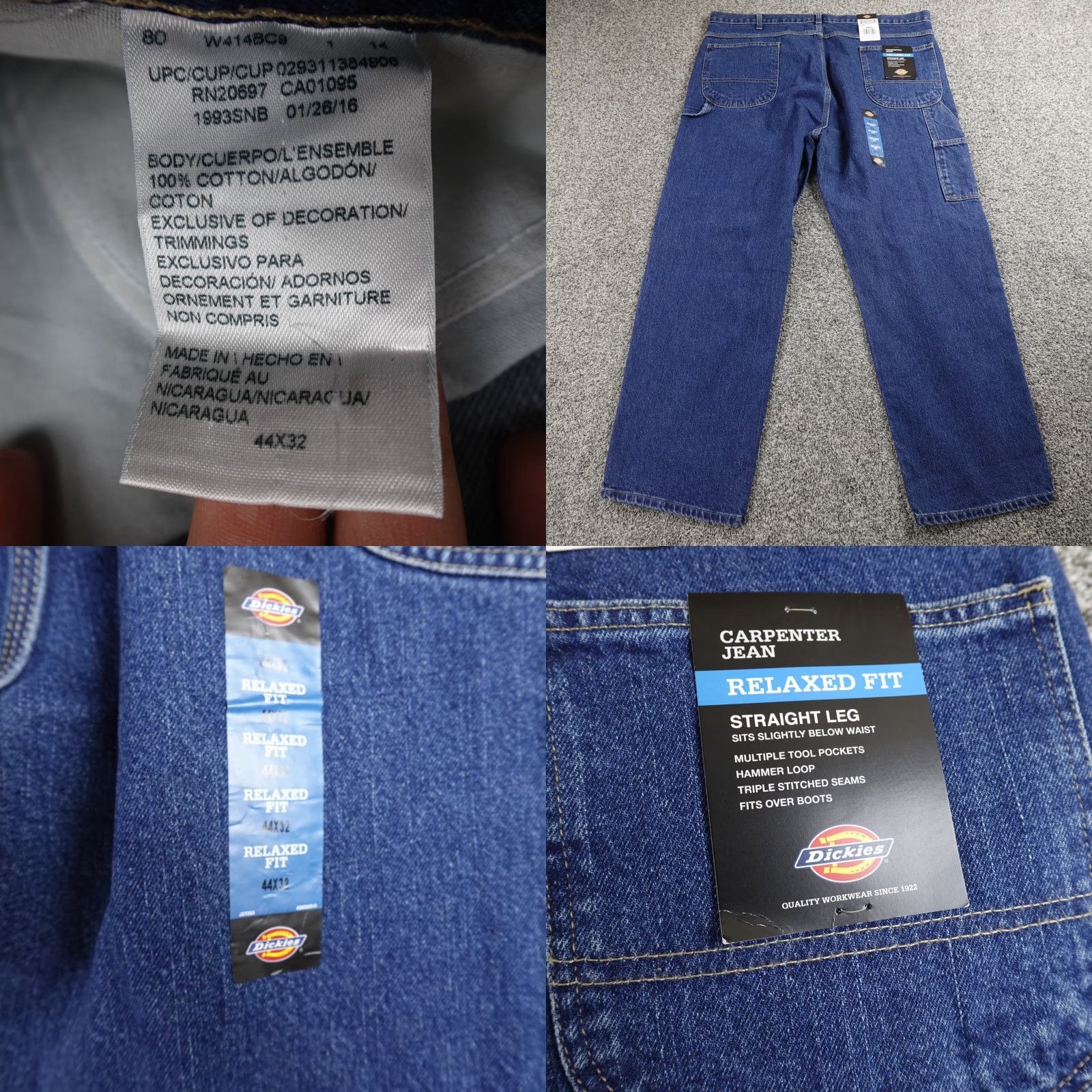 Dickies Dickies Jeans Mens 44X32 Dark Blue Denim Cargo Work Pants Carpenter Utility Jeans Regular Straight Men XS? Size US 44 / EU 60 - 8 Thumbnail