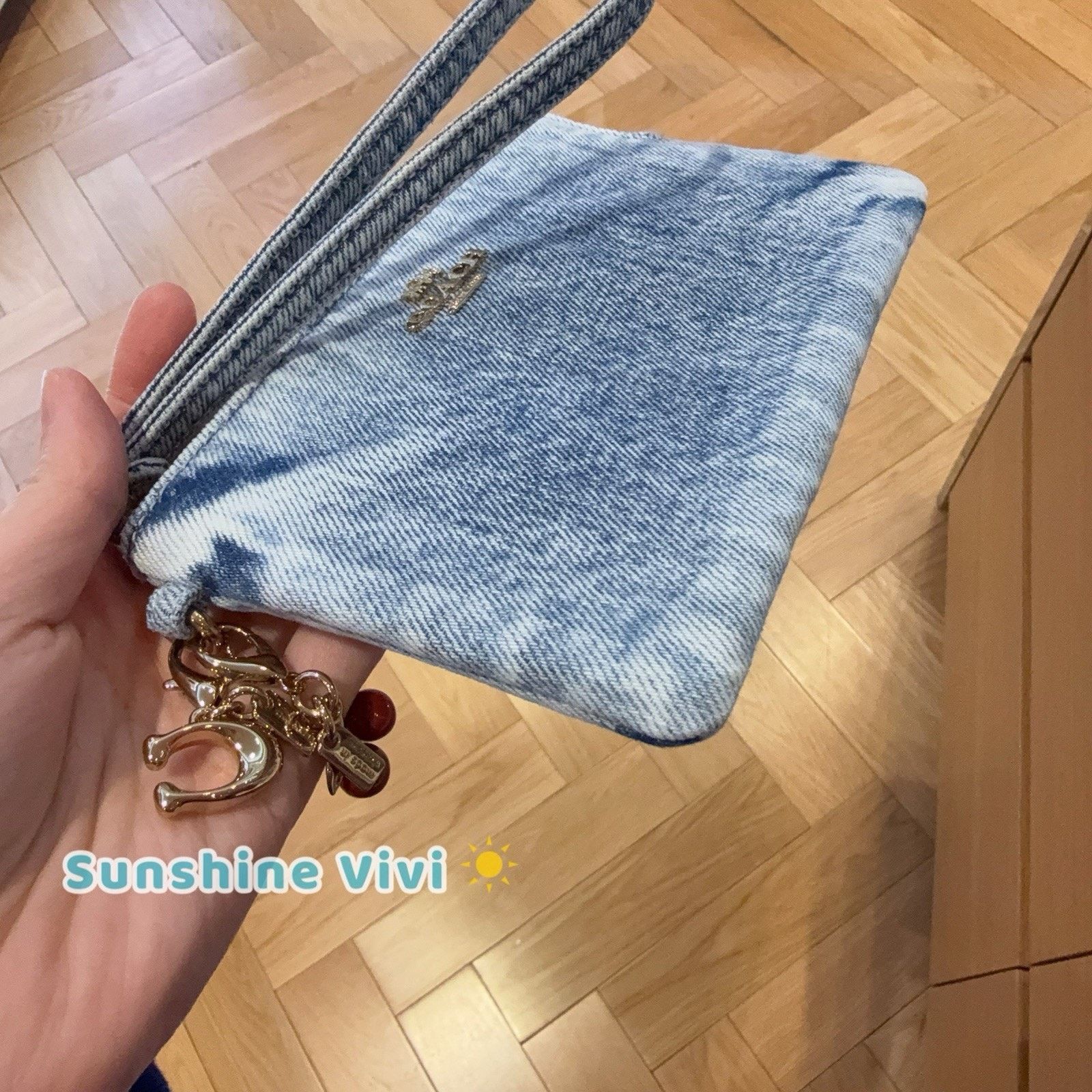 Coach NWT Coach Corner Zip Wristlet Loved Denim With Charms CEF82 Size ONE SIZE - 7 Thumbnail