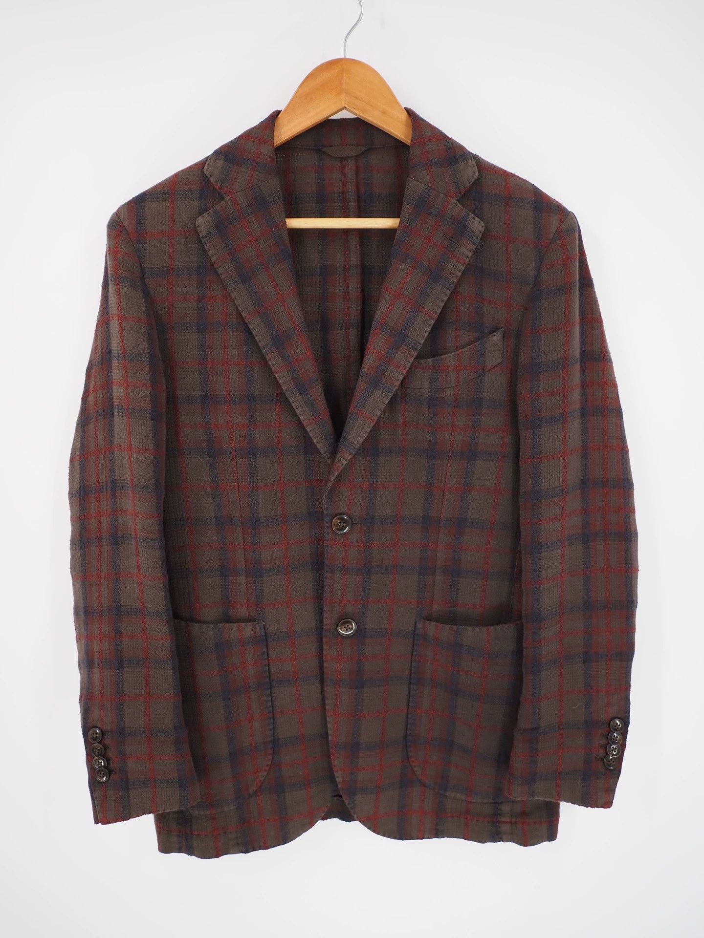 L.B.M. 1911 L.B.M.1911 Red and Brown Plaid Cotton and Linen Blend Blazer Size S / US 4 / IT 40 - 1 Thumbnail