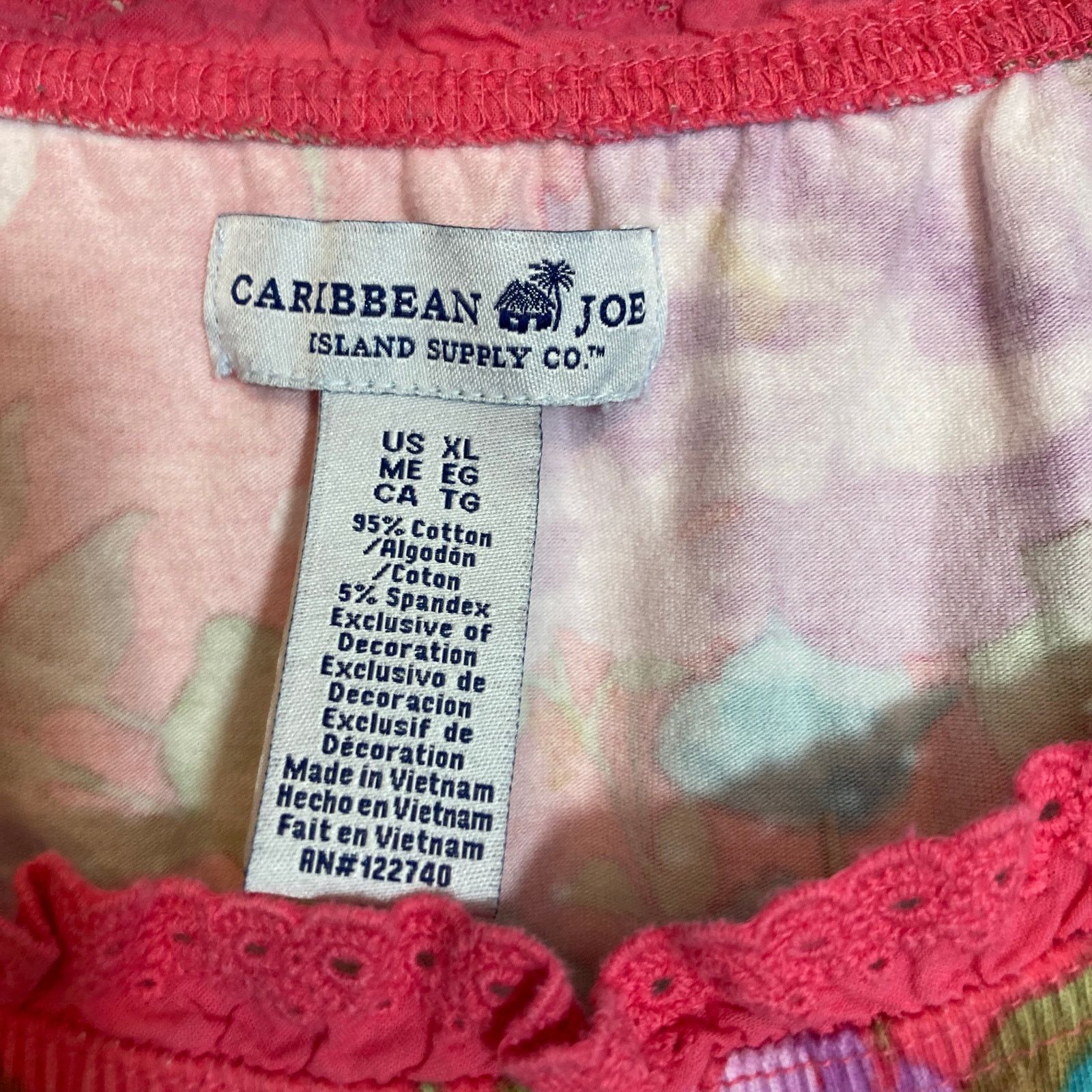 Other Caribbean Joe Pink Blue Floral Short Sleeve Blouse Top Size XL / US 12-14 / IT 48-50 - 2 Thumbnail