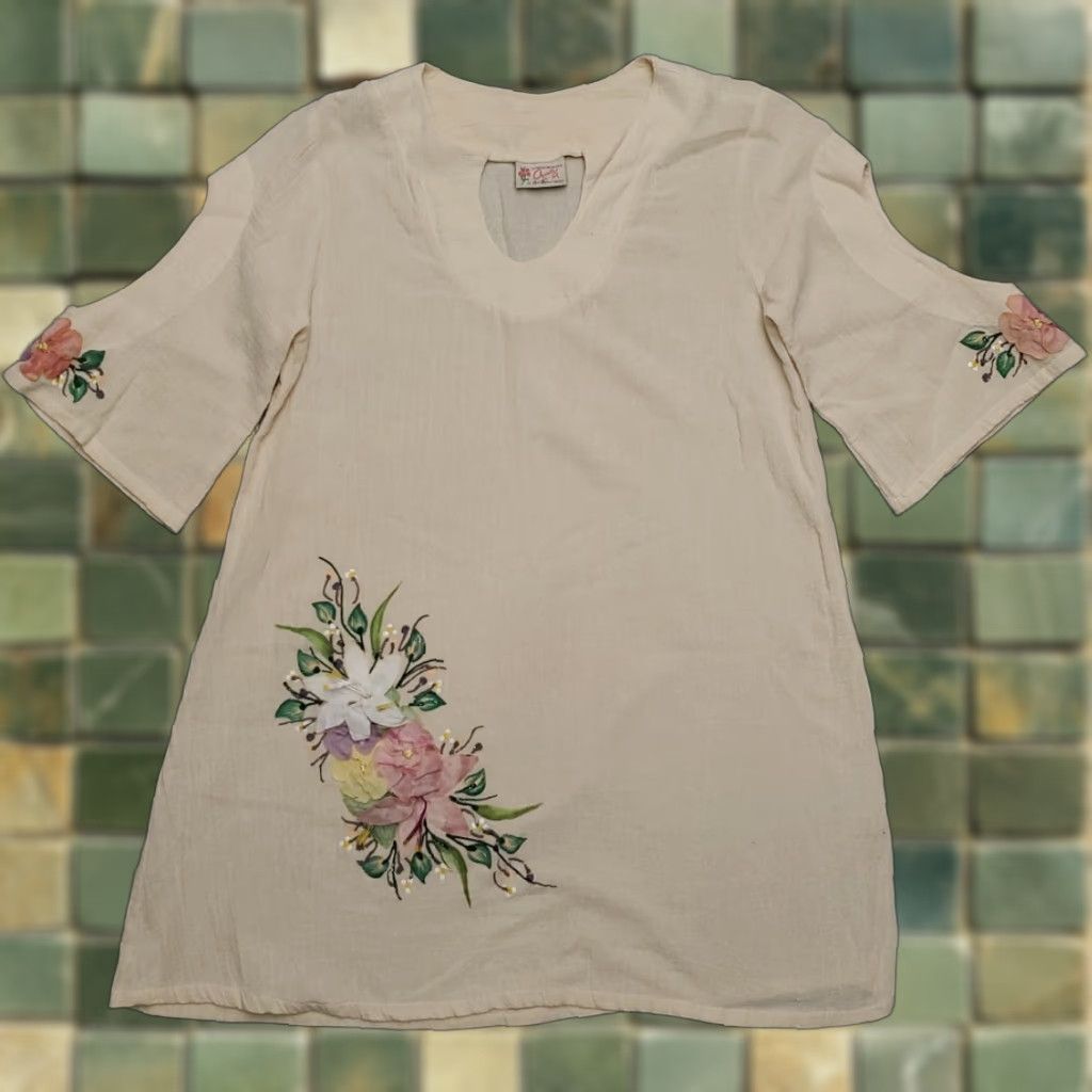 Vintage VINTAGE Ana Rosa Hand Painted Dress Womens S Yellow Floral Cottagecore Artisan Dress Size S / US 4 / IT 40 - 1 Thumbnail