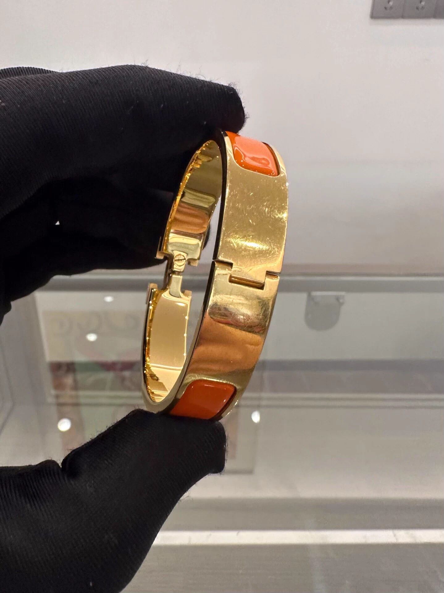 Hermes Hermes Clic H Orange Enamel Gold H Bracelet PM Size ONE SIZE - 4 Thumbnail