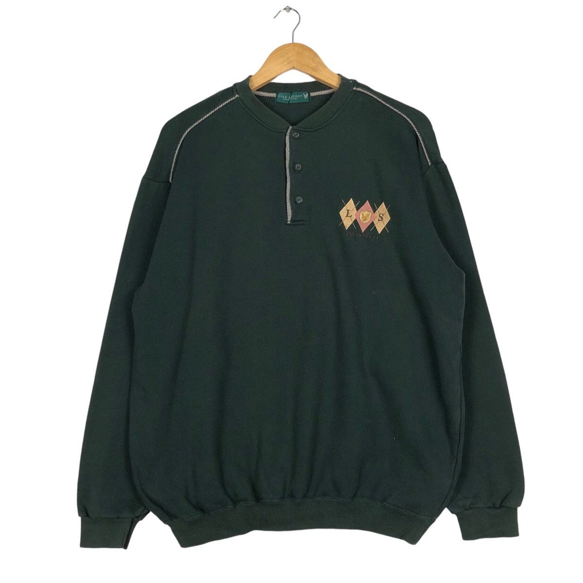 Lyle & Scott × Vintage Vintage Lyle & Scott Sweatshirt Jumper Button Up Green M Size US M / EU 48-50 / 2 - 1 Thumbnail