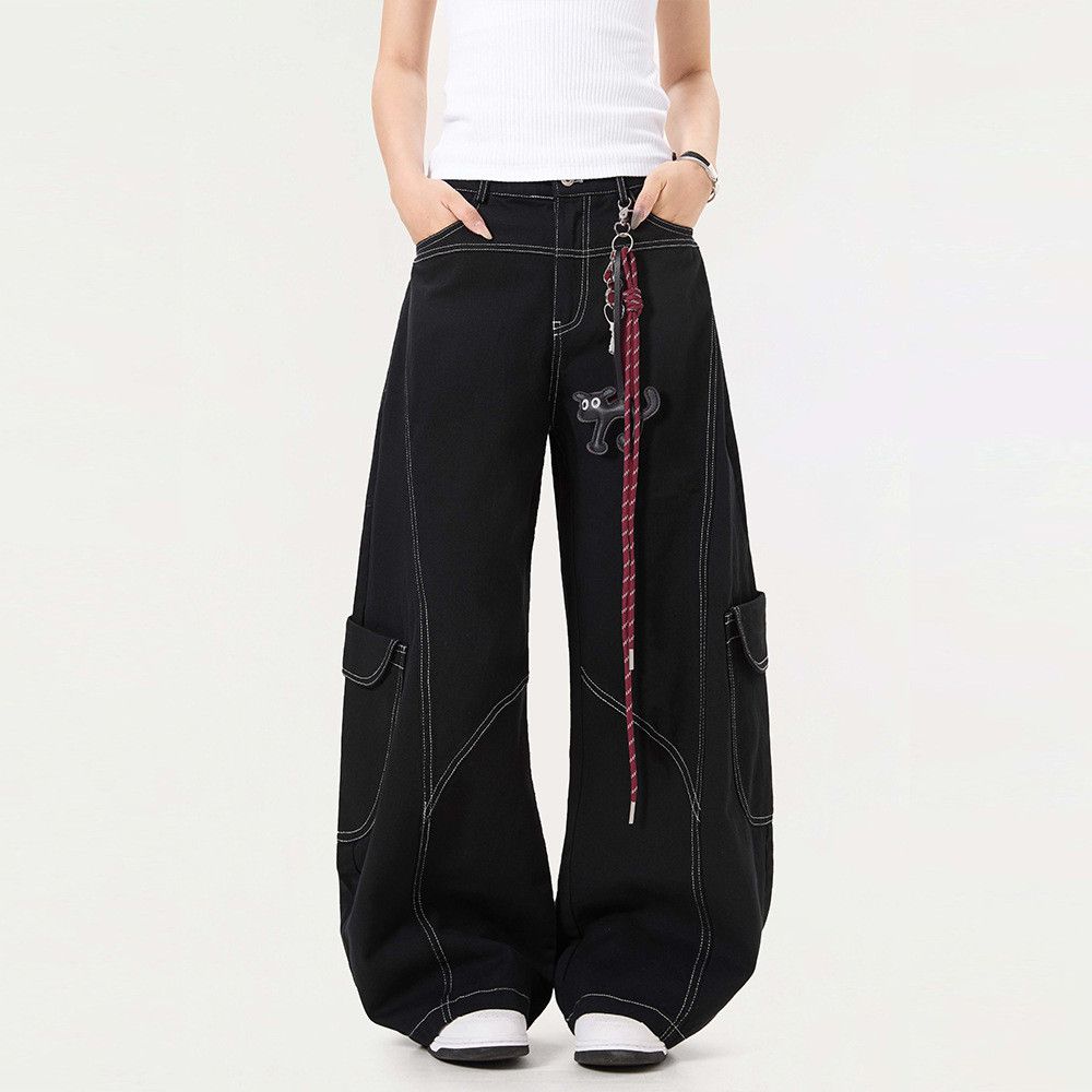 Jean Men's high street patchwork workwear wide-leg jeans Size US 32 / EU 48 - 1 Thumbnail