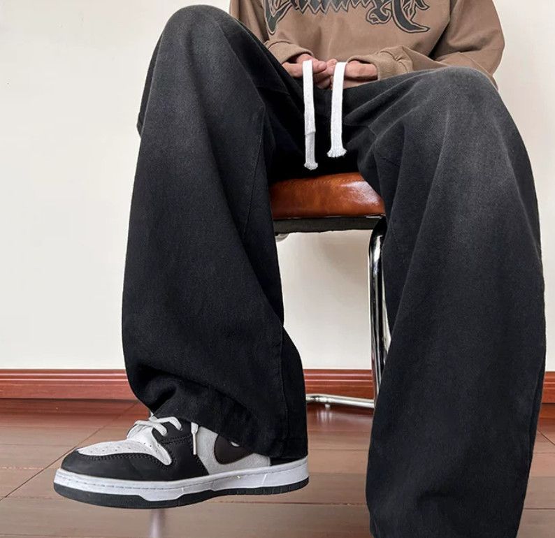 Japanese Brand Men's Black Loose-Fit Straight-Leg High-Street Jeans Size US 32 / EU 48 - 4 Thumbnail