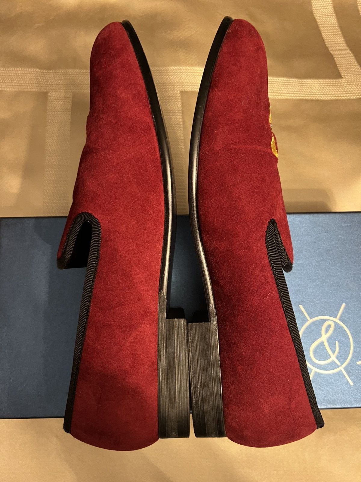 DUKE + DEXTER Handmade Duke and Dexter Burgundy/Red Velvet Loafers Crown Size US 7 / EU 40 - 9 Thumbnail