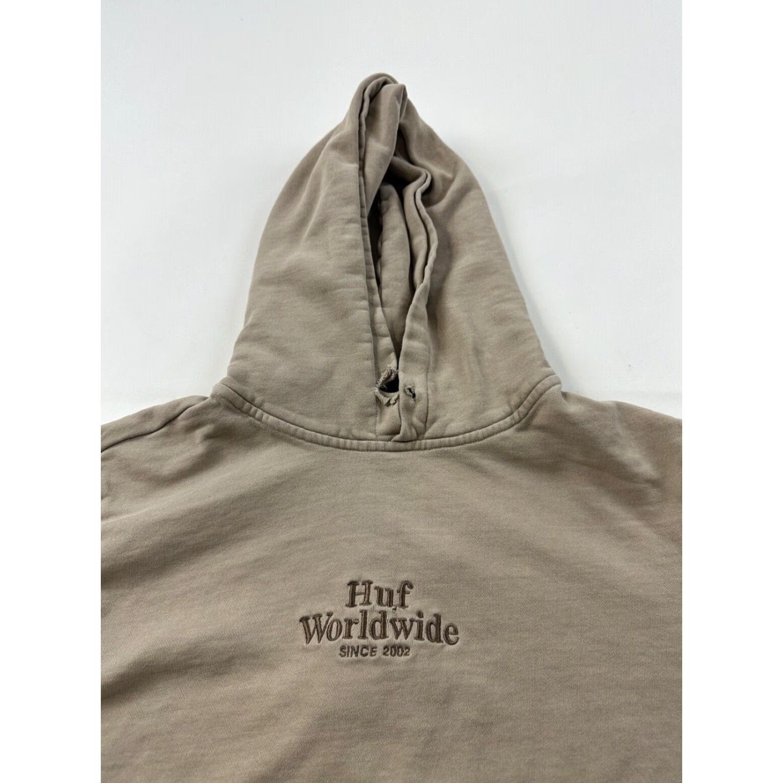 Huf Huf Hoodie Medium Beige Very Distressed Embroidered Men’s Size US M / EU 48-50 / 2 - 5 Thumbnail