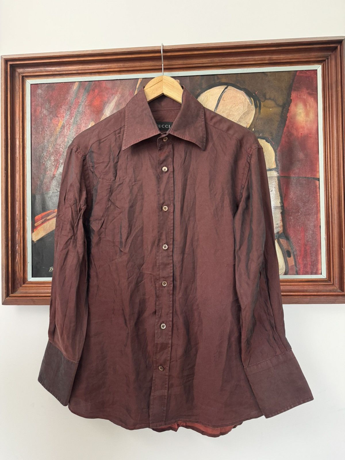 Gucci Gucci Shirt Button Up Vintage Tom Ford Era Designer Brown Size XS / US 0-2 / IT 36-38 - 1 Thumbnail