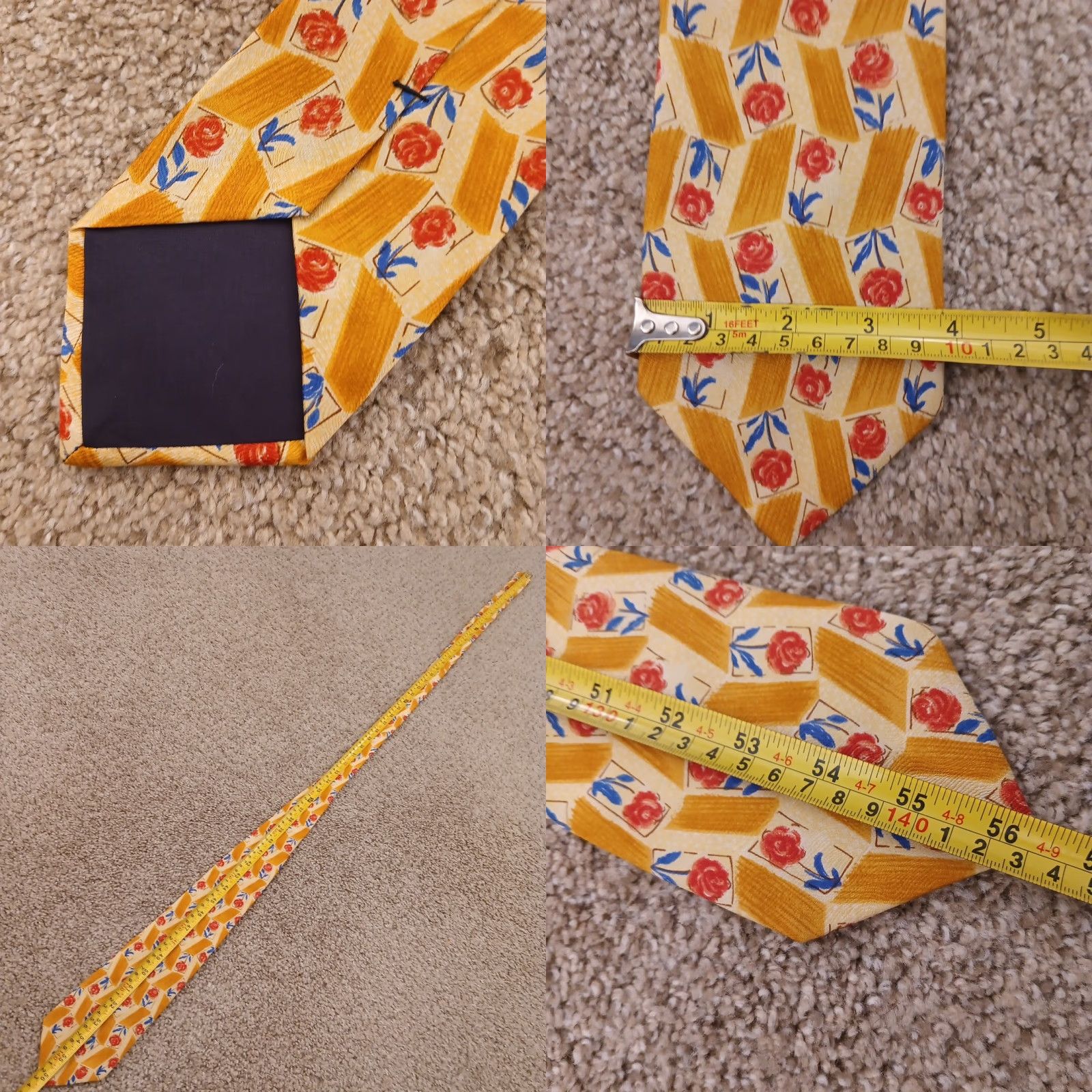 Jos. A. Bank Jos. A. Bank Necktie Silk Gold Floral USA Made 56" Tie Men Vintage No Short 56" Silk Gold Floral Pointed Classic Width Size ONE SIZE - 8 Thumbnail