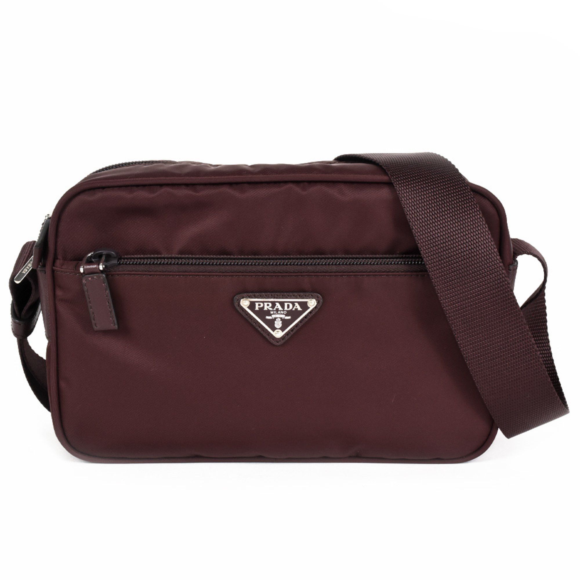 image of Prada Vela Shoulder Bag Nylon 1Bc167 Bordeaux, Women's