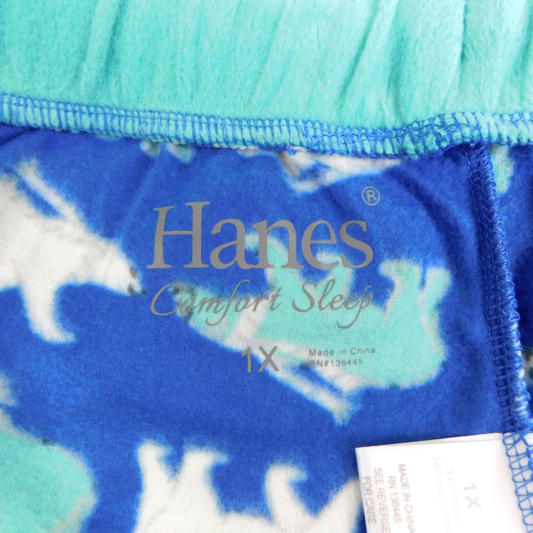 Hanes Hanes Muk Luks Plus Size Stretch Fleece Pajama Pants 1X, Polar Bear Plunge Geometric Pattern, Pull-On, Blue, Women, Pajama Pants Size 40" / US 18 - 5 Thumbnail