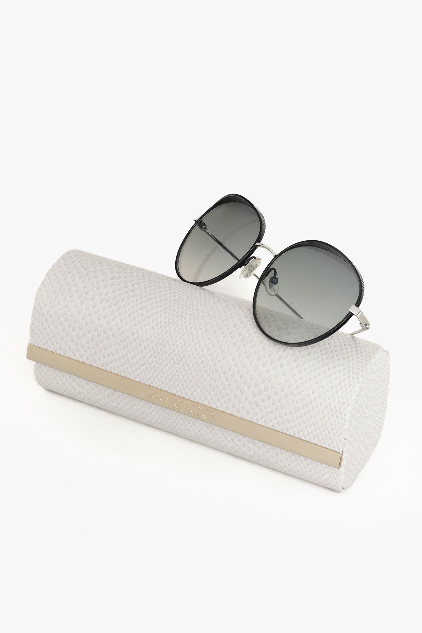 Jimmy Choo Jimmy Choo Ello/S Jin IC Round Gunmetal Textured Sunglasses Size ONE SIZE - 9 Thumbnail