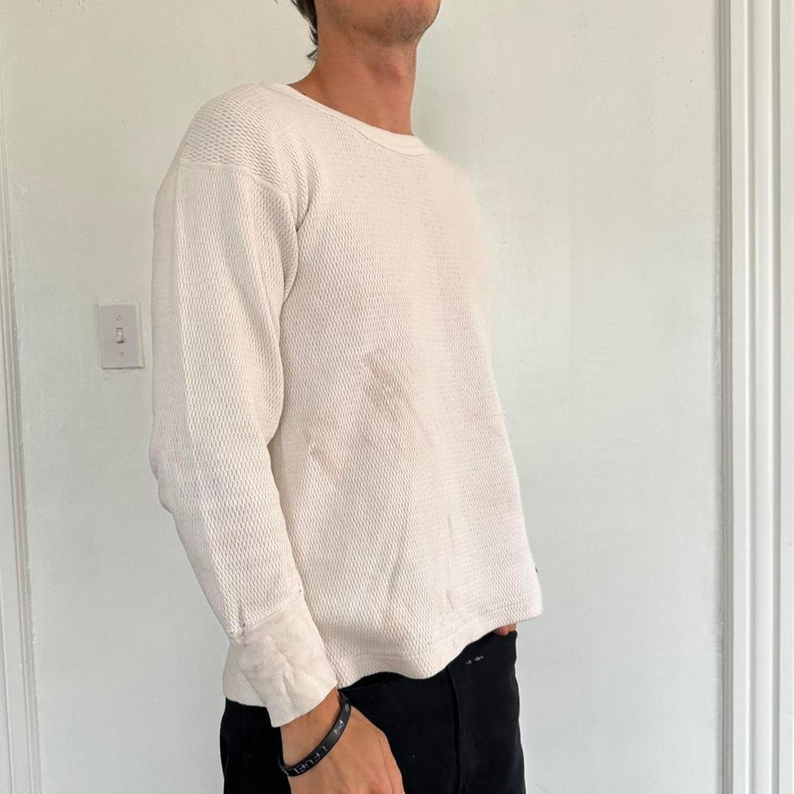 Vintage Vintage 70s Thrashed Basic White Cream Thermal Longsleeve Size US L / EU 52-54 / 3 - 8 Thumbnail