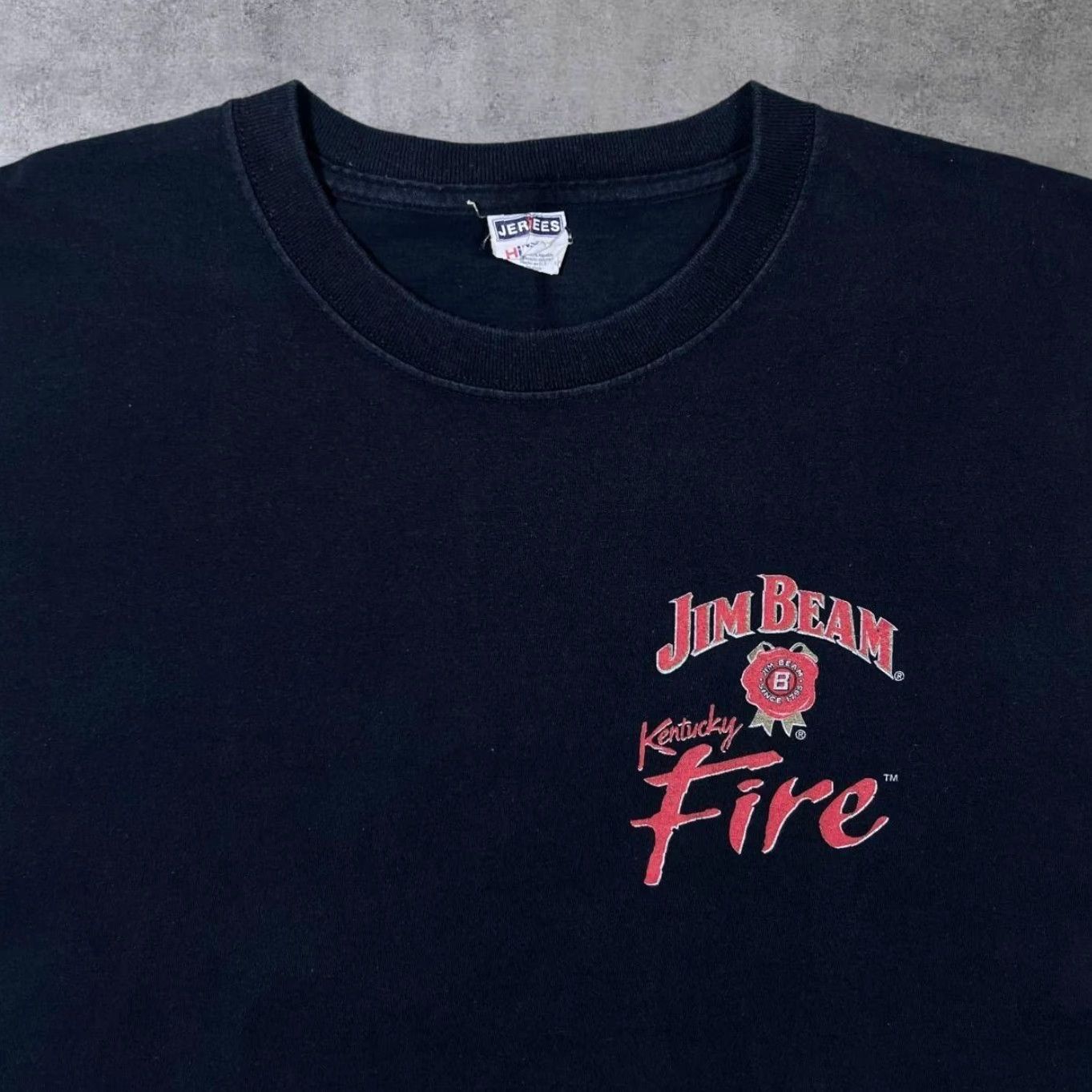 Jerzees Jim Beam “Kentucky Fire” Bourbon. Fired Up Drinks Promo Logo Graphic T-Shirt XL Black Mens Short Sleeve Round Neck Cotton / Logo / XL Size US XL / EU 56 / 4 - 3 Thumbnail