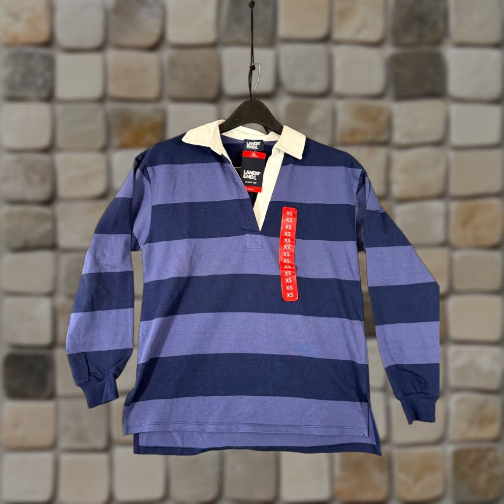 Lands' End Lands' End Rugby Polo Shirt Womens XS Blue Colourblock Long Sleeve Classic Polo Shirt Size XS / US 0-2 / IT 36-38 - 1 Thumbnail